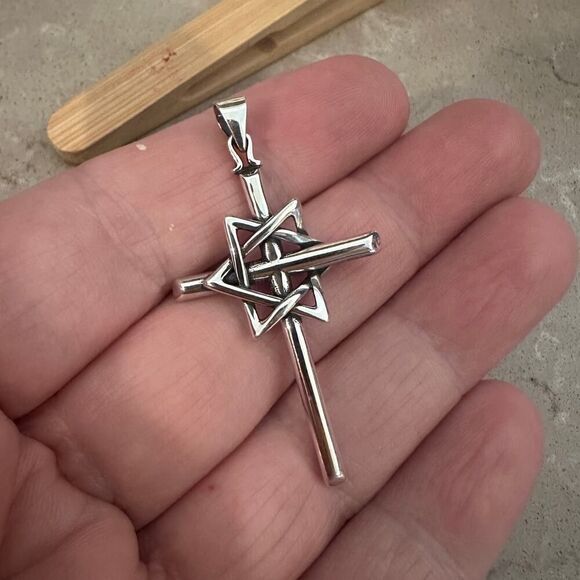 Sterling Silver Large Star of David Cross Pendant - Picture 7 of 7